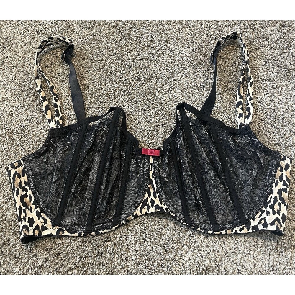 cacique bra 42ddd balconette Corset Style Underwired Unlined Animal Print Black